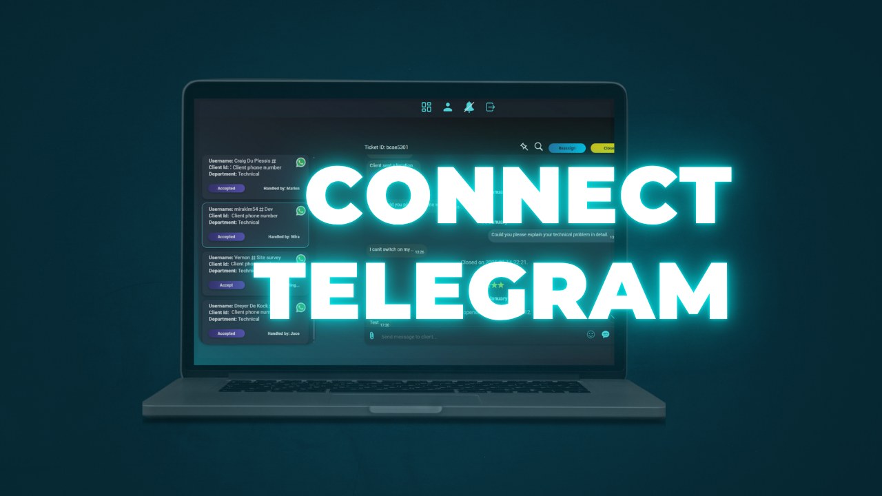 telegram Client service conversation using Kreechat: open ticket, chat, close ticket